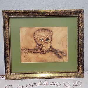 Vintage Framed Owl Print by Granny De Paul Professionally Framed in Houston